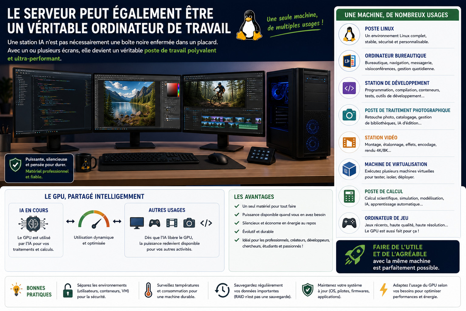 ia locale station travail linux developpement photo video jeu