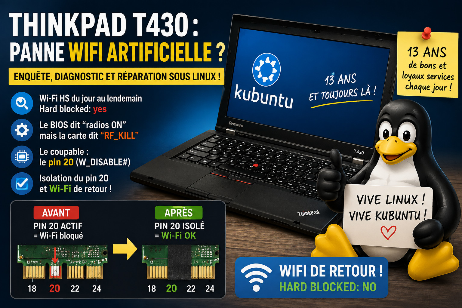 thinkpad t430 wifi hard blocked pin20 kubuntu linux